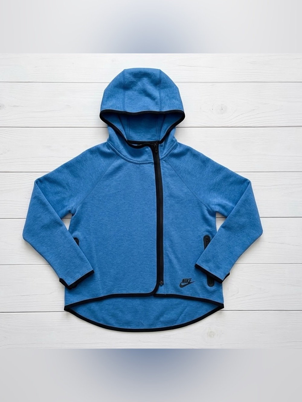 Nike Kids Tech Fleece Asymmetric Full Zip Cape Hoodie Royal Blue Medium M 10-12